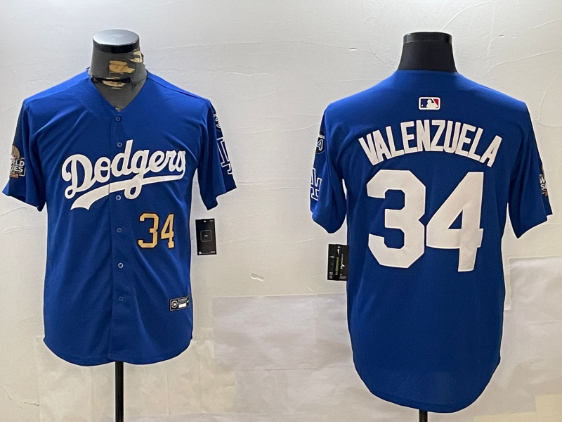 Men Los Angeles Dodgers #34 Valenzuela 2024 World series patch blue jersey 20241120124->los angeles dodgers->MLB Jersey